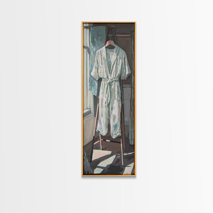 White Bathrobe By Sunlit Window Wall Art, Spa Bathroom Canvas Print For Guest Room Decor, Cozy Home Decor And Housewarming Gift
