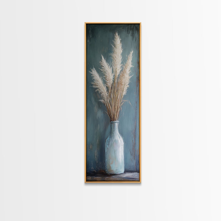 Pampas Grass In Blue Vase Framed Canvas Print, Neutral Wall Art For Living Room Decor, Boho Home Decor And Rustic Gift For Her