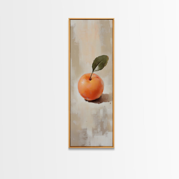 Orange Fruit With Green Leaf Canvas Print, Minimalist Kitchen Wall Art For Dining Room Decor, Neutral Home Decor And Foodie Gift