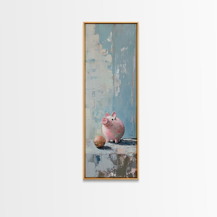 Pink Piggy Bank Still Life Canvas Print, Whimsical Nursery Wall Art, Cute Animal Decor, Playroom And Kids Room Gift, Home Decor