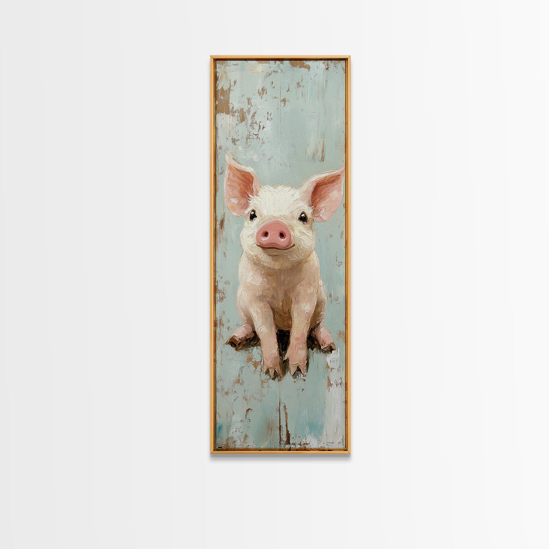 Adorable Baby Pig Portrait Wall Art, Farm Animal Nursery Decor, Rustic Farmhouse Canvas Print, Cute Piglet Gift For Kids