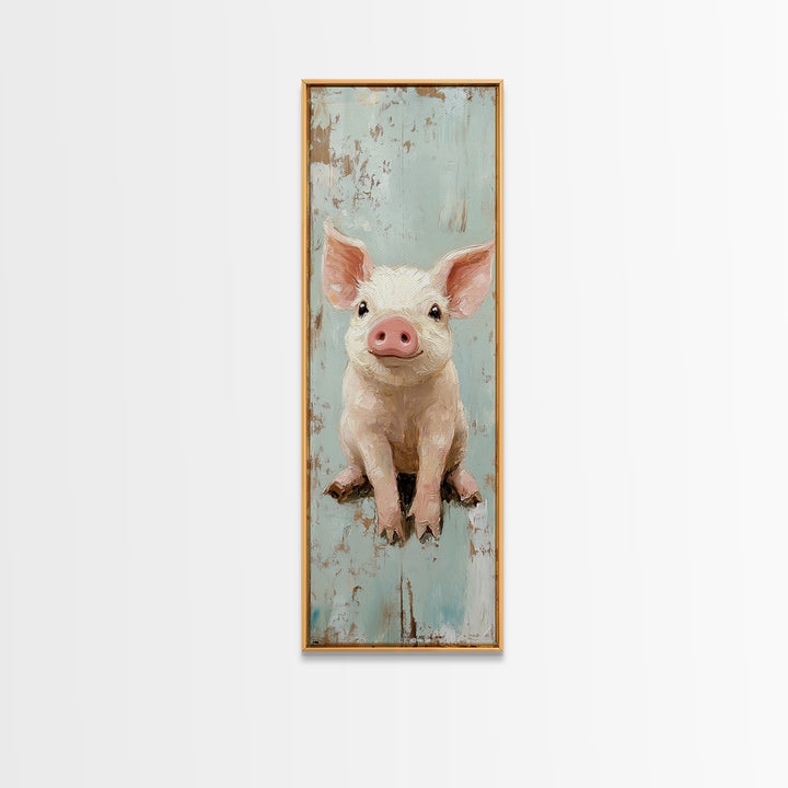 Adorable Baby Pig Portrait Wall Art, Farm Animal Nursery Decor, Rustic Farmhouse Canvas Print, Cute Piglet Gift For Kids