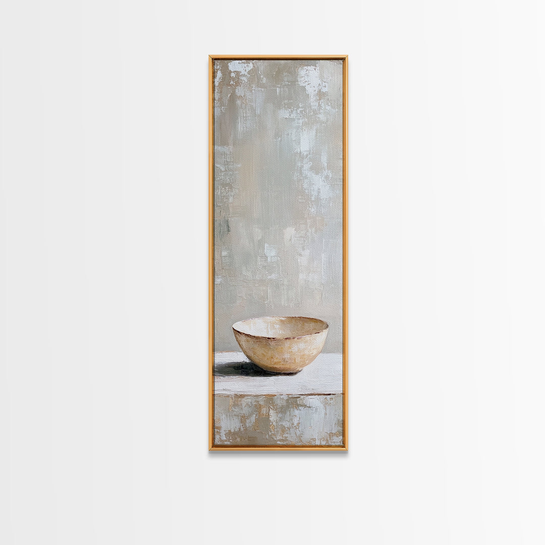 Neutral Ceramic Bowl Still Life Framed Canvas Print, Minimalist Kitchen Wall Art For Rustic Modern Farmhouse Home Decor Gift