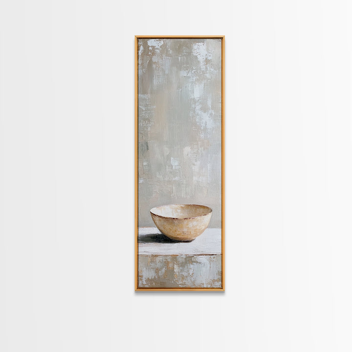 Neutral Ceramic Bowl Still Life Framed Canvas Print, Minimalist Kitchen Wall Art For Rustic Modern Farmhouse Home Decor Gift