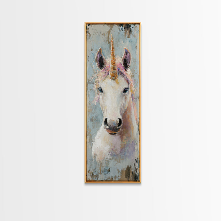 Whimsical Unicorn Portrait Framed Canvas Print, Fantasy Animal Wall Art For Girls Room Decor, Kids Room Decor And Magical Gift