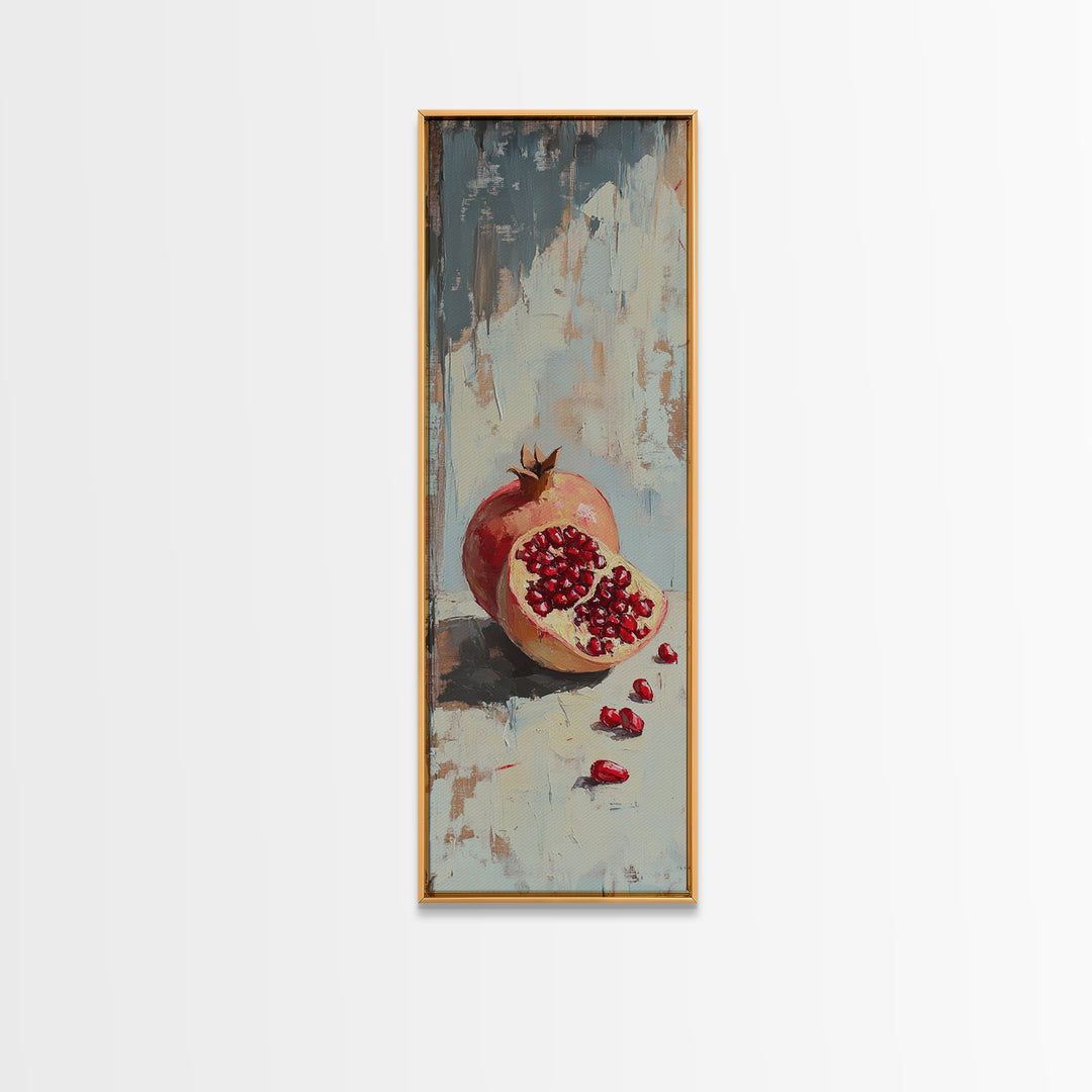 Red Pomegranate Still Life Wall Art, Rustic Fruit Canvas Print For Kitchen Decor, Dining Room Decor And Food Lover Art Gift