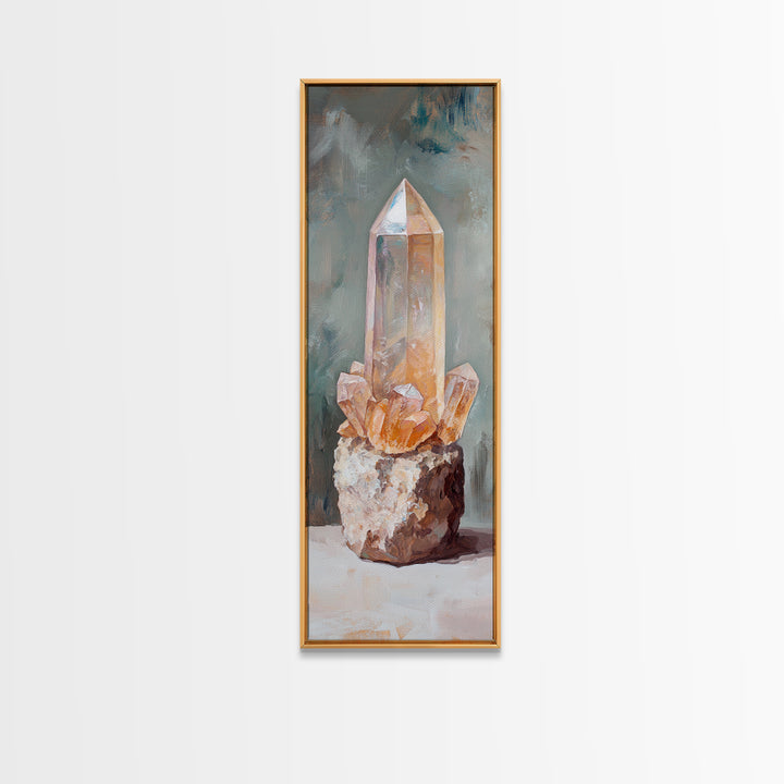 Glowing Crystal Cluster Oil Painting Wall Art, Boho Spiritual Home Decor, Mystical Gift For Her, Neutral Canvas Wall Art