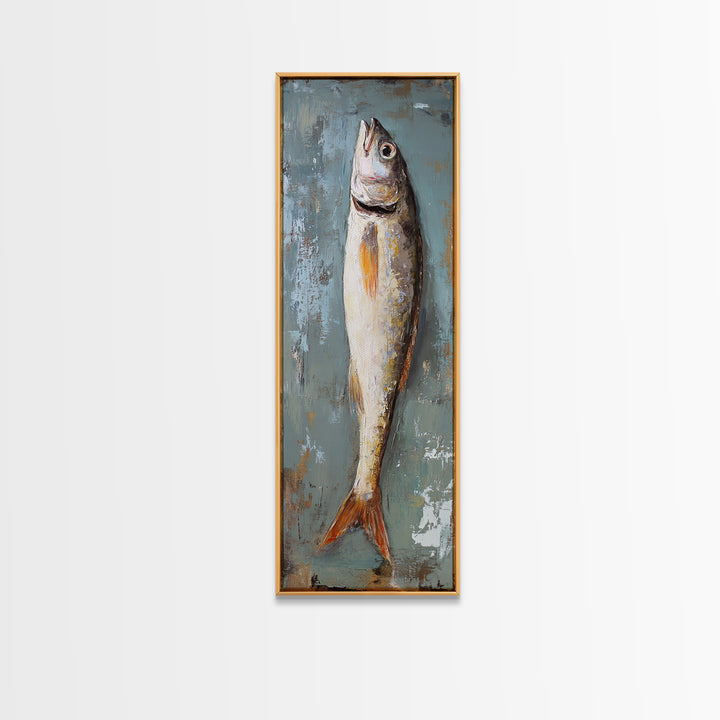 Single Silver Fish Still Life Canvas Print, Nautical Kitchen Wall Art, Coastal Home Decor, Seafood Gift For Fisherman Art Print