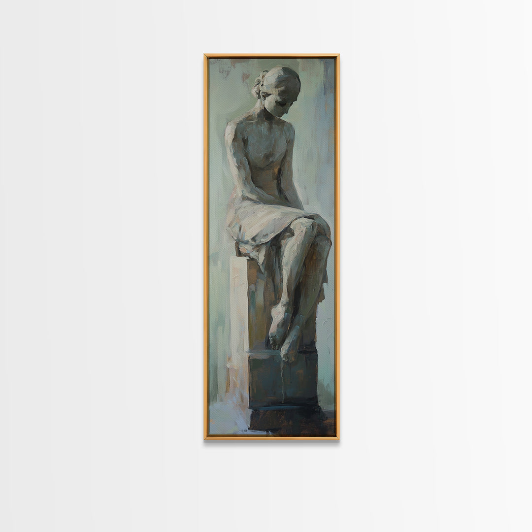 Seated Classical Female Statue Figure Wall Art, Neutral Figurative Decor, Dark Academia Art, Elegant Living Room Print Gift