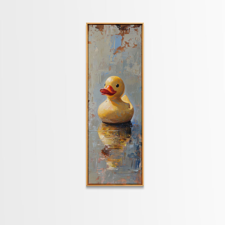 Yellow Rubber Duck In Reflective Water Canvas Print, Funny Bathroom Wall Art, Kids Bath Decor, Whimsical Animal Gift Print