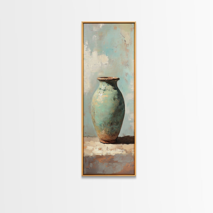 Turquoise Ceramic Vase Still Life Canvas Print, Minimalist Wall Art, Rustic Farmhouse Decor, Neutral Kitchen Wall Art Decor
