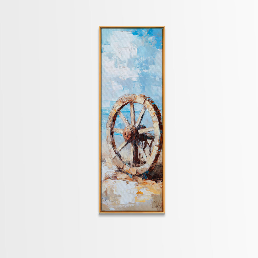 Weathered Wagon Wheel By Blue Sky Canvas Print, Rustic Western Wall Art, Farmhouse Decor, Country Home Wall Decor, Large Living Room Decor
