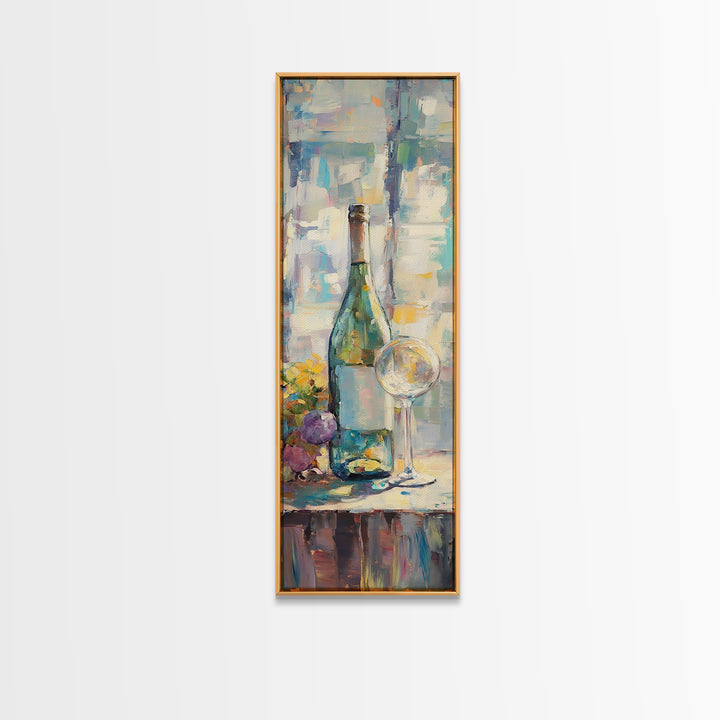 Wine Bottle With Grapes And Glass Canvas Print, Colorful Still Life Wall Art, Kitchen Dining Room Decor, Wine Lover Gift