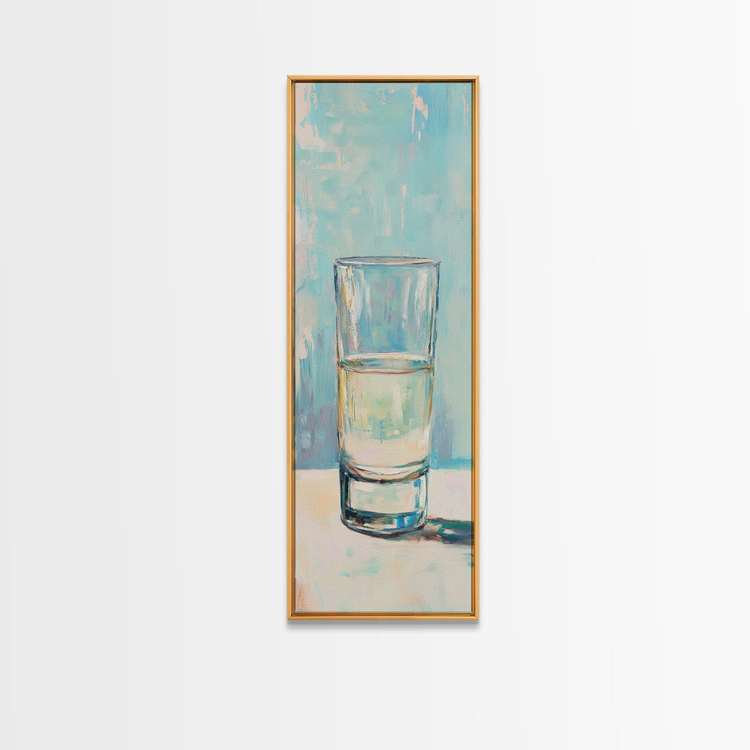 Minimal Glass Of Water Canvas Print, Aqua Blue Wall Art, Modern Kitchen Decor, Minimalist Bathroom Wall Decor, Still Life