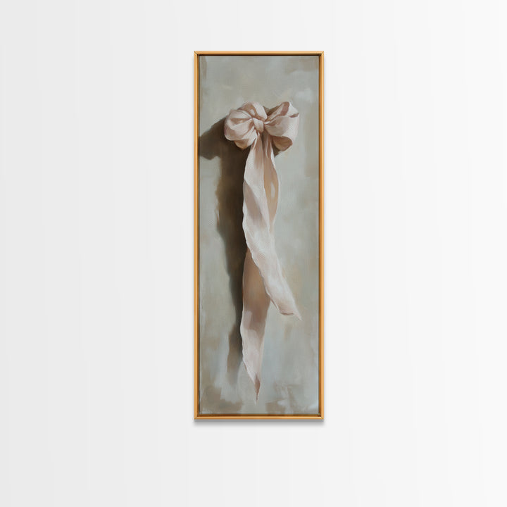 Soft Pink Ribbon Bow Canvas Print, Feminine Wall Art, Coquette Room Decor, Romantic Bedroom Art, Light Pink Wall Decor, Gift For Her