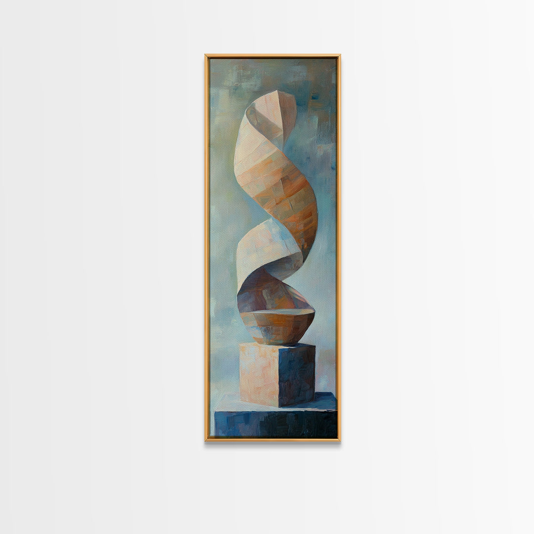 Neutral Twisting Abstract Sculpture Framed Canvas Print, Modern Geometric Wall Art, Japandi Home Decor For Living Room Wall Decor