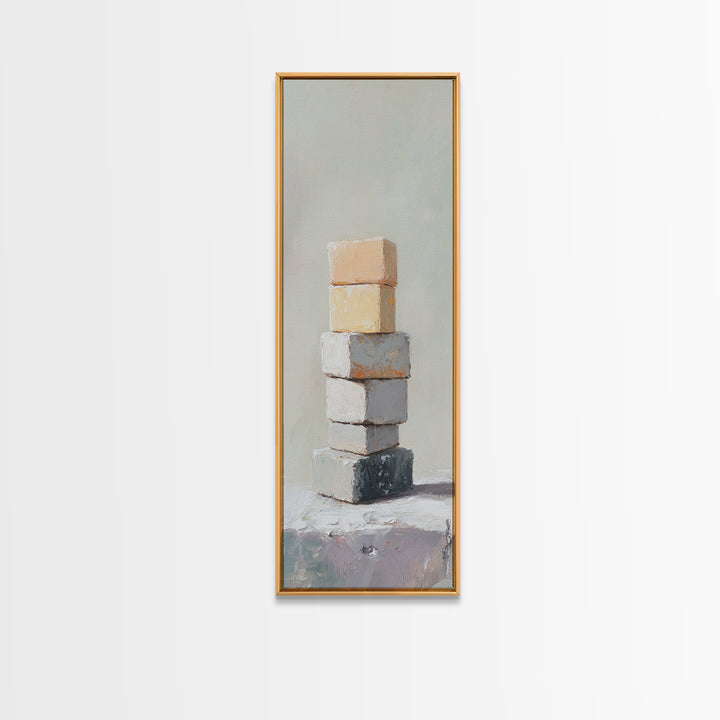 Minimal Stacked Stone Blocks Wall Art, Neutral Wabi Sabi Canvas Print, Organic Modern Living Room Decor, Housewarming Gift