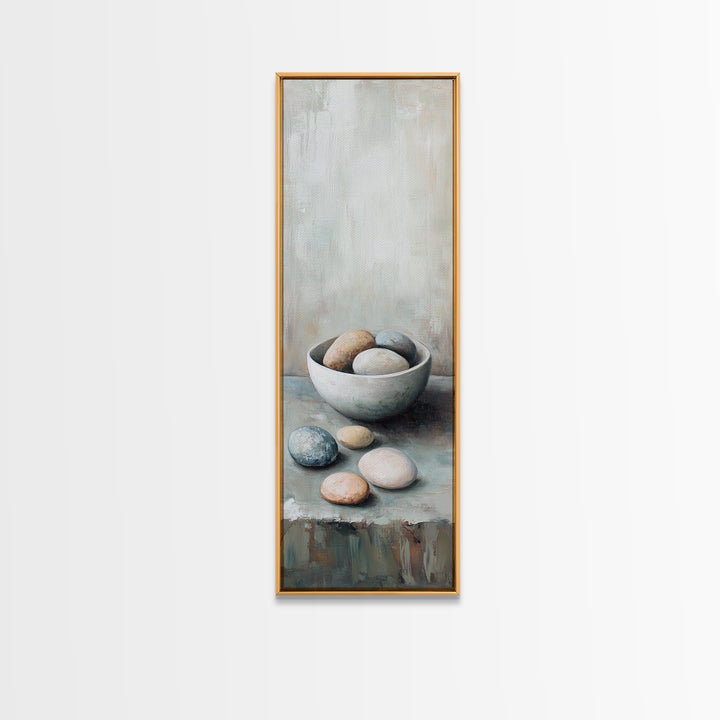 Neutral Bowl Of Smooth Pebbles Wall Art, Minimalist Still Life Canvas, Calming Zen Bathroom Decor, Wabi Sabi Home Decor Gift