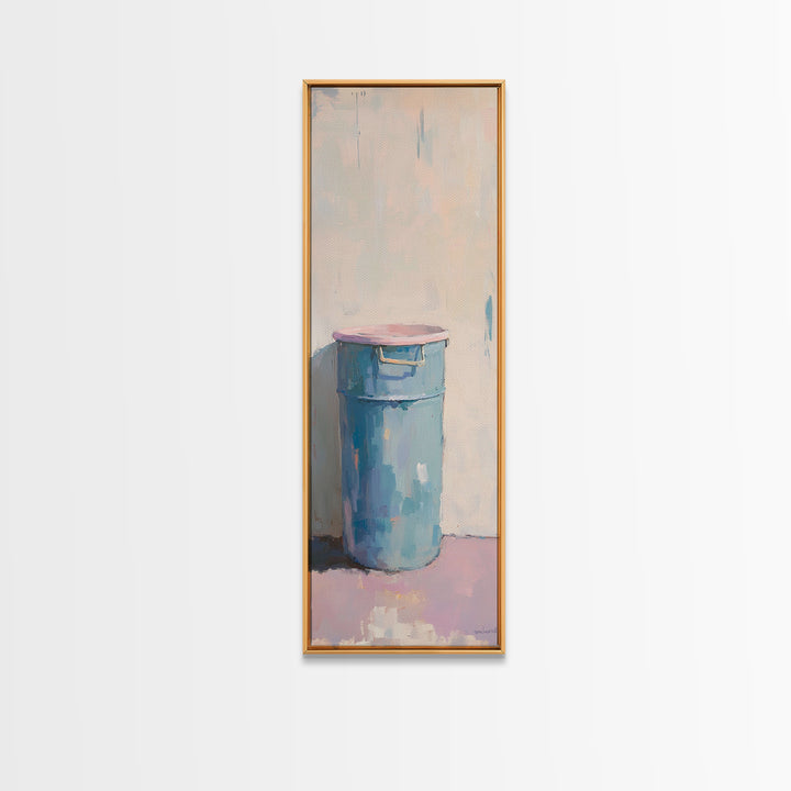 Minimal Blue Barrel Still Life Wall Art, Rustic Farmhouse Decor, Modern Canvas Print, Neutral Kitchen Art, Contemporary Painting
