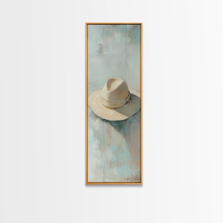 Cream Cowboy Hat Still Life Wall Art, Western Decor, Rustic Canvas Print, Neutral Bedroom Art, Modern Farmhouse Wall Decor
