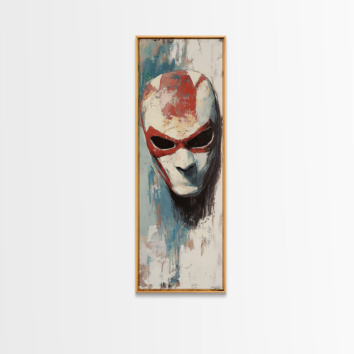 Red And White Alien Mask Portrait Wall Art, Dark Surreal Canvas Print, Sci Fi Gothic Decor, Gaming Room Art, Gift For Him