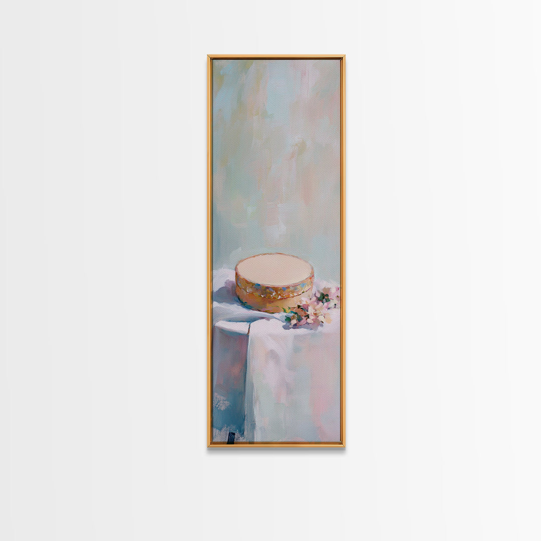 Pastel Round Trinket Box On White Cloth Canvas Print, Soft Minimalist Wall Art, Feminine Bedroom Decor, Gift For Her, Home Decor
