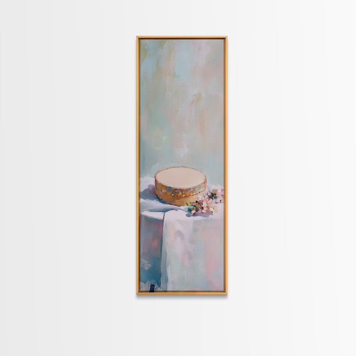 Pastel Round Trinket Box On White Cloth Canvas Print, Soft Minimalist Wall Art, Feminine Bedroom Decor, Gift For Her, Home Decor