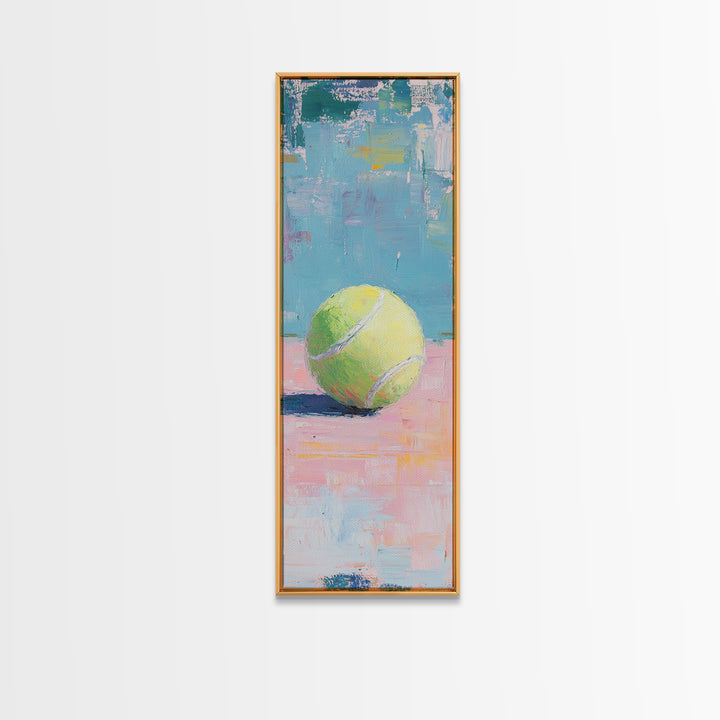 Yellow Tennis Ball On Pastel Court Wall Art, Sports Canvas Print, Game Room Decor, Boys Room Art, Modern Tennis Lover Gift