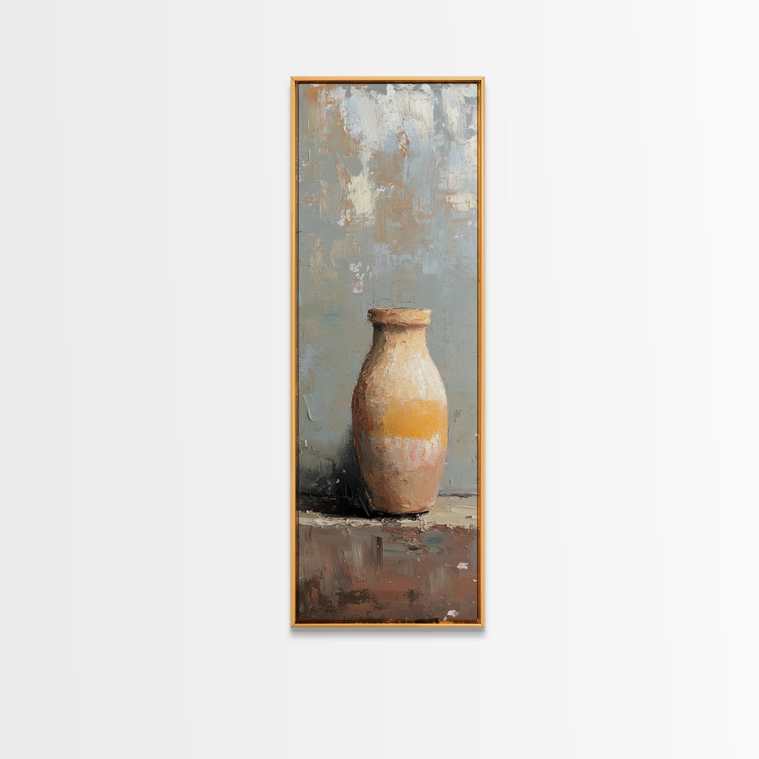 Rustic Ceramic Vase Still Life Framed Canvas Print, Minimalist Neutral Wall Art, Wabi Sabi Decor, Farmhouse Home Decor, Fine Art
