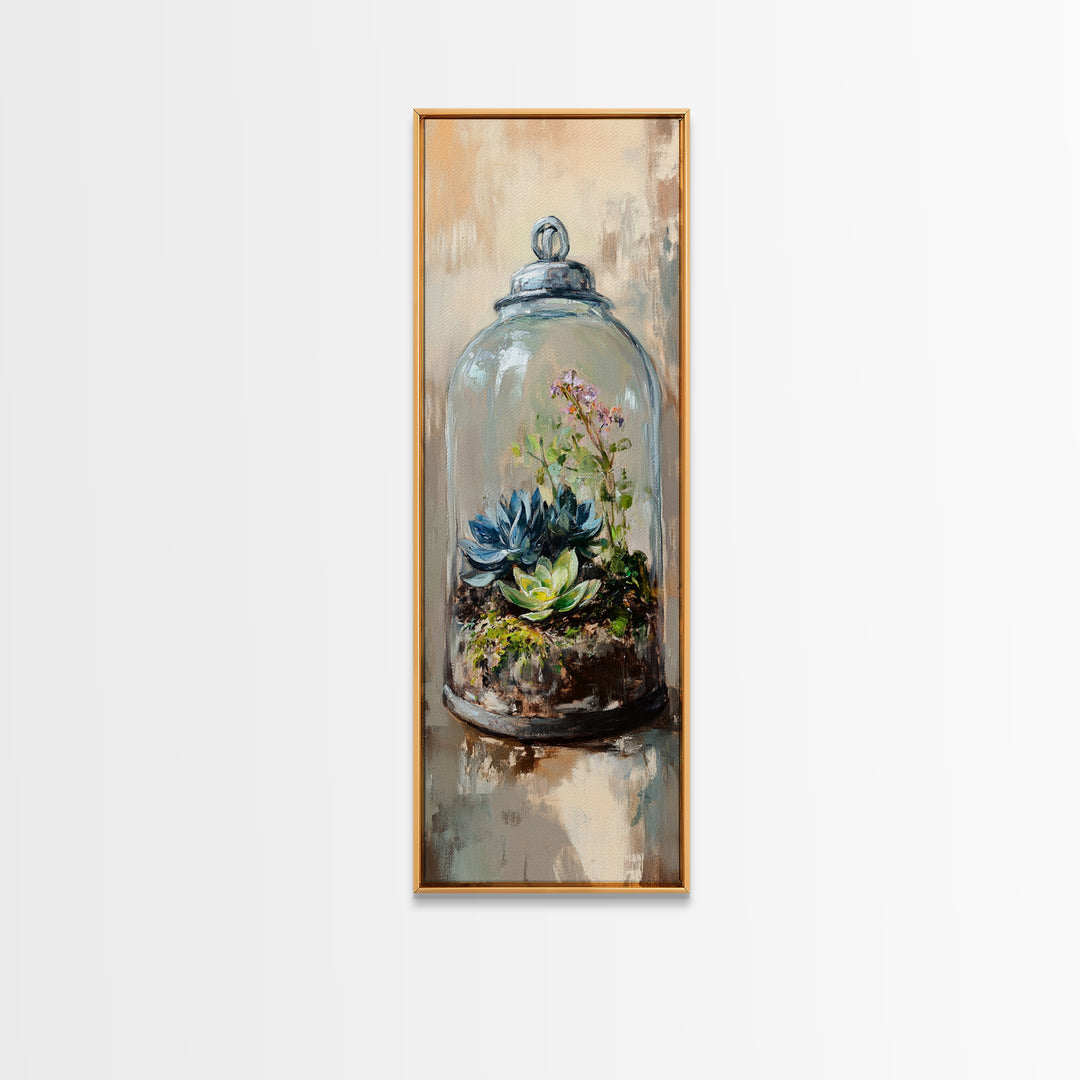 Glass Cloche Terrarium With Succulents Canvas Print, Botanical Wall Art, Green Home Decor, Nature Inspired Gift For Her, Living Room Decor
