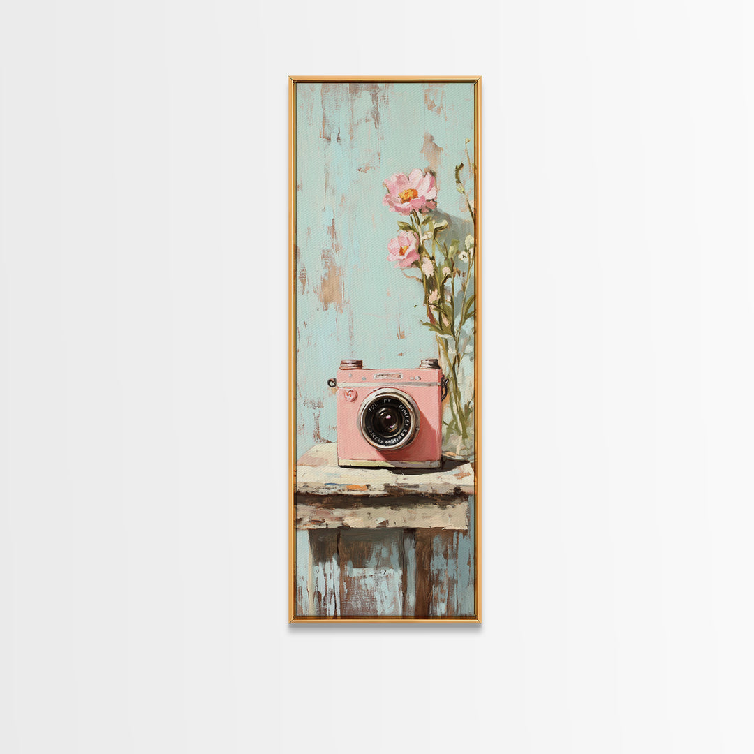Pink Camera With Flowers Canvas Print, Whimsical Floral Wall Art, Girly Room Decor, Cute Photography Lover Gift And Bedroom Wall Decor