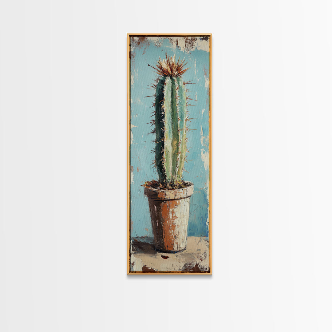 Tall Cactus In Terracotta Pot Wall Art, Desert Botanical Canvas Print, Southwestern Decor, Rustic Living Room Wall Decor