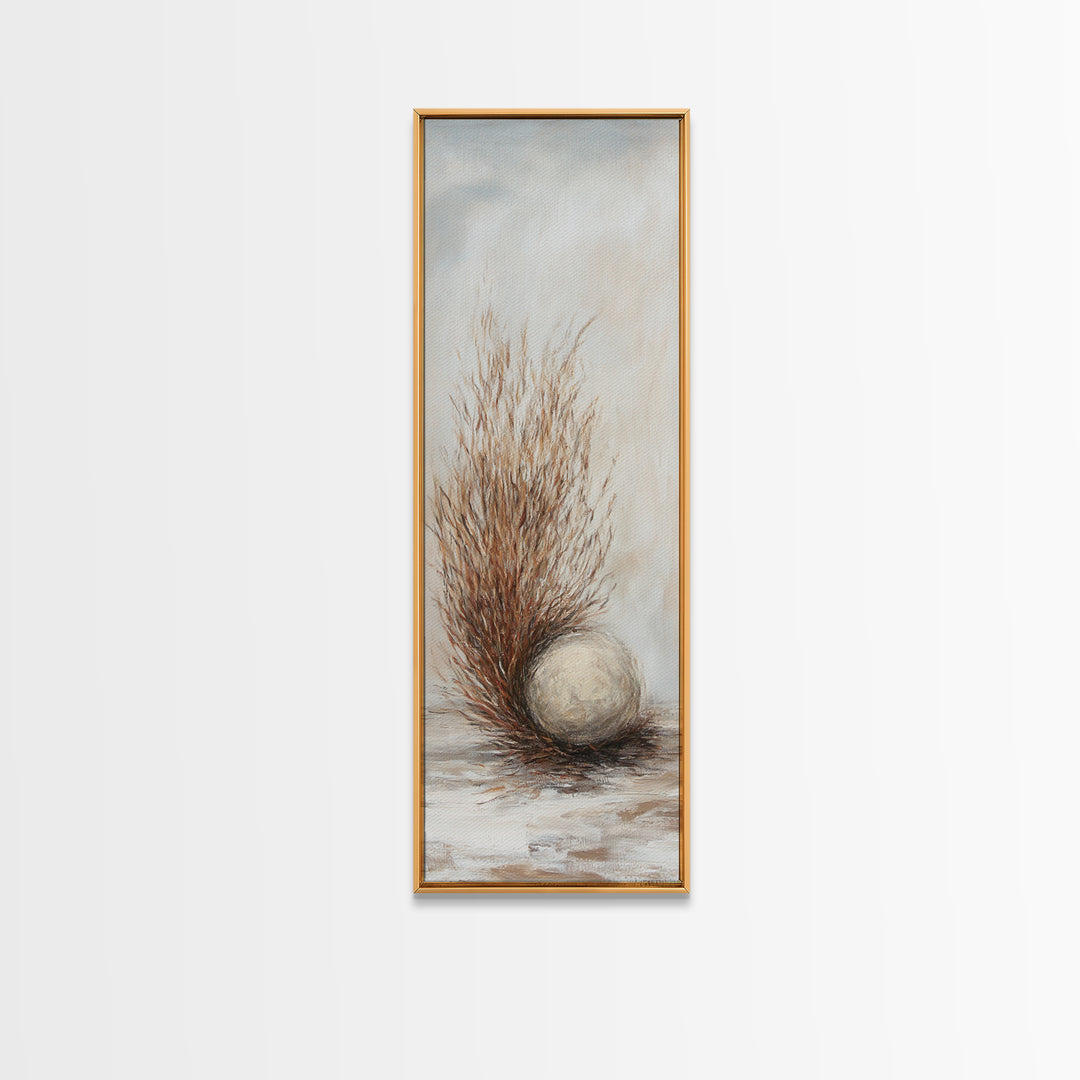 Dried Grass And Stone Sphere Wall Art, Neutral Minimalist Canvas Print, Wabi Sabi Rustic Nature Calming Decor For Living Room