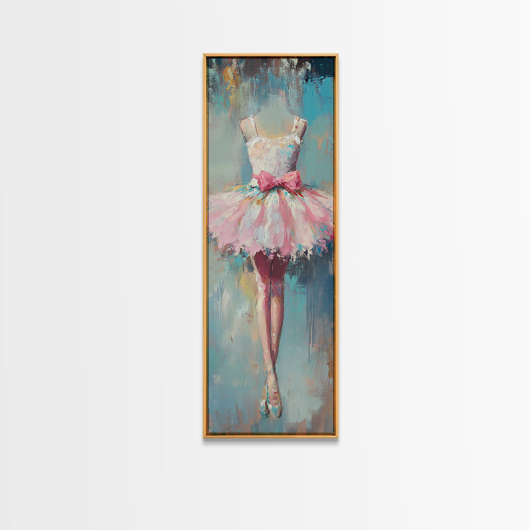 Pink Ballerina Tutu Dress Wall Art, Feminine Ballet Canvas Print, Whimsical Girls Room Decor Dance Studio Gift For Her Nursery