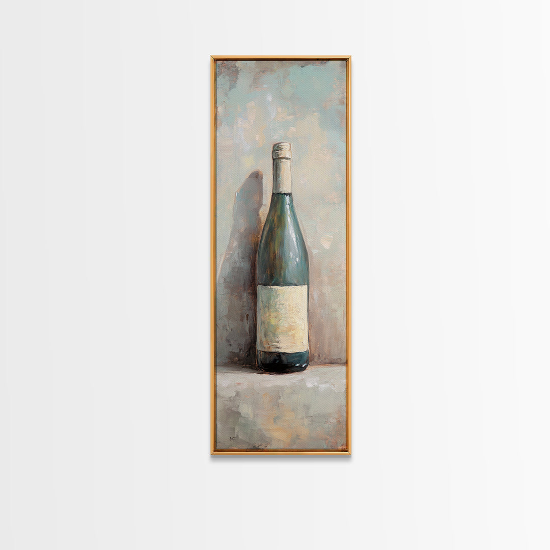 Green Wine Bottle Still Life Canvas Print, Kitchen Wall Art, Wine Decor, Bar Cart Print, Rustic Home Decor, Housewarming Gift