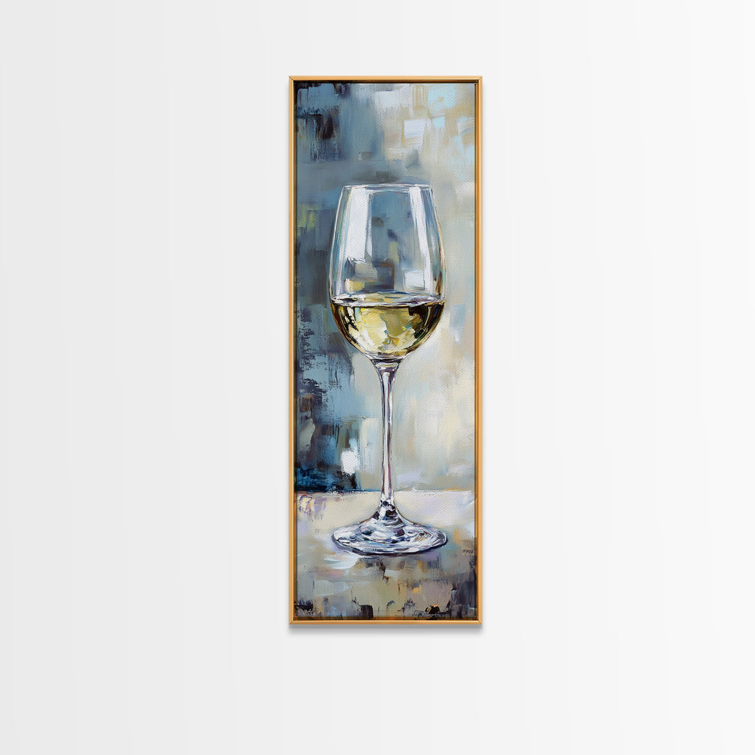 White Wine Glass Still Life Framed Canvas Print, Bar Art, Kitchen Wall Art, Wine Lover Gift, Elegant Dining Room Decor, Home Decor