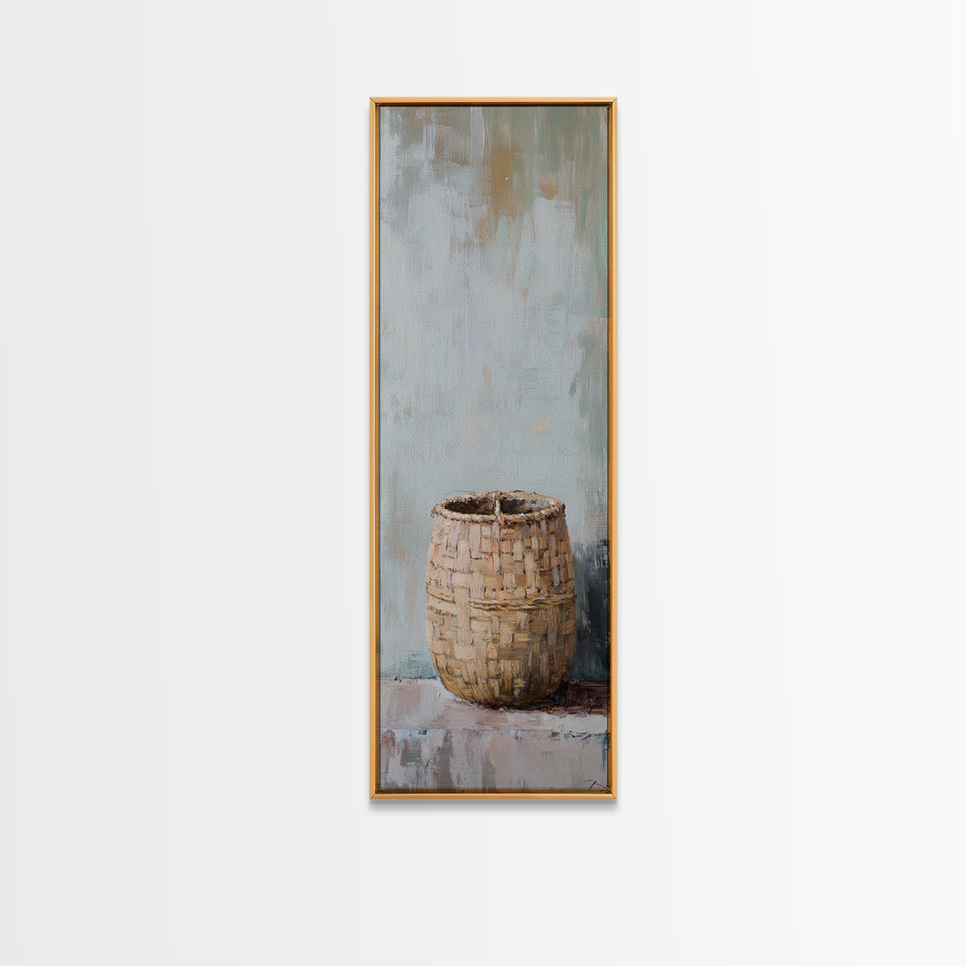 Woven Basket Minimal Still Life Wall Art, Neutral Wabi Sabi Decor, Rustic Farmhouse Canvas Print, Organic Modern Home Decor