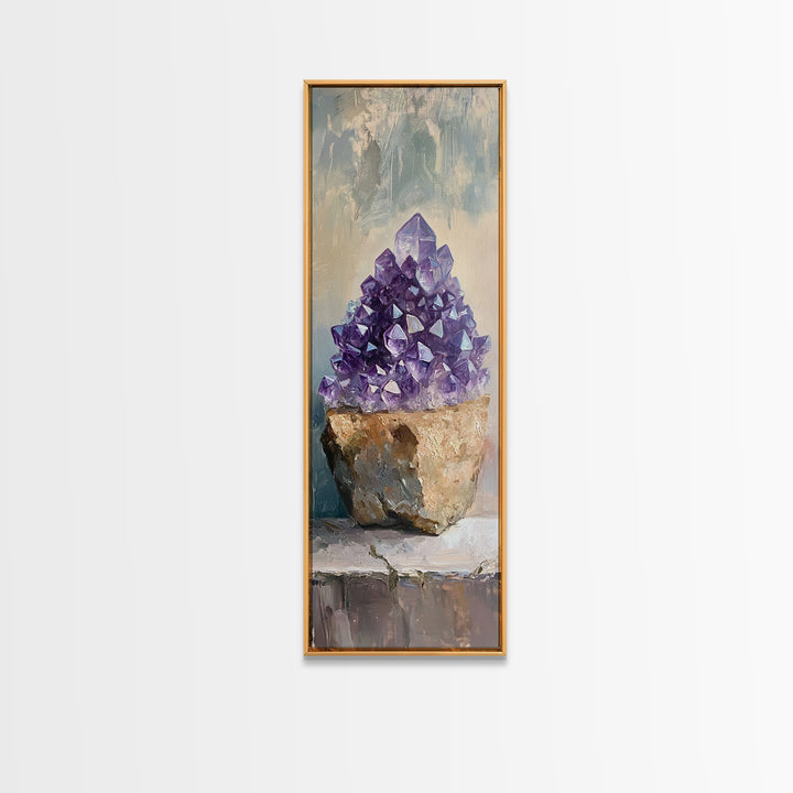 Purple Amethyst Crystal Cluster Wall Art, Mystical Framed Canvas Print For Spiritual Decor, Boho Home Decor, Unique Gift