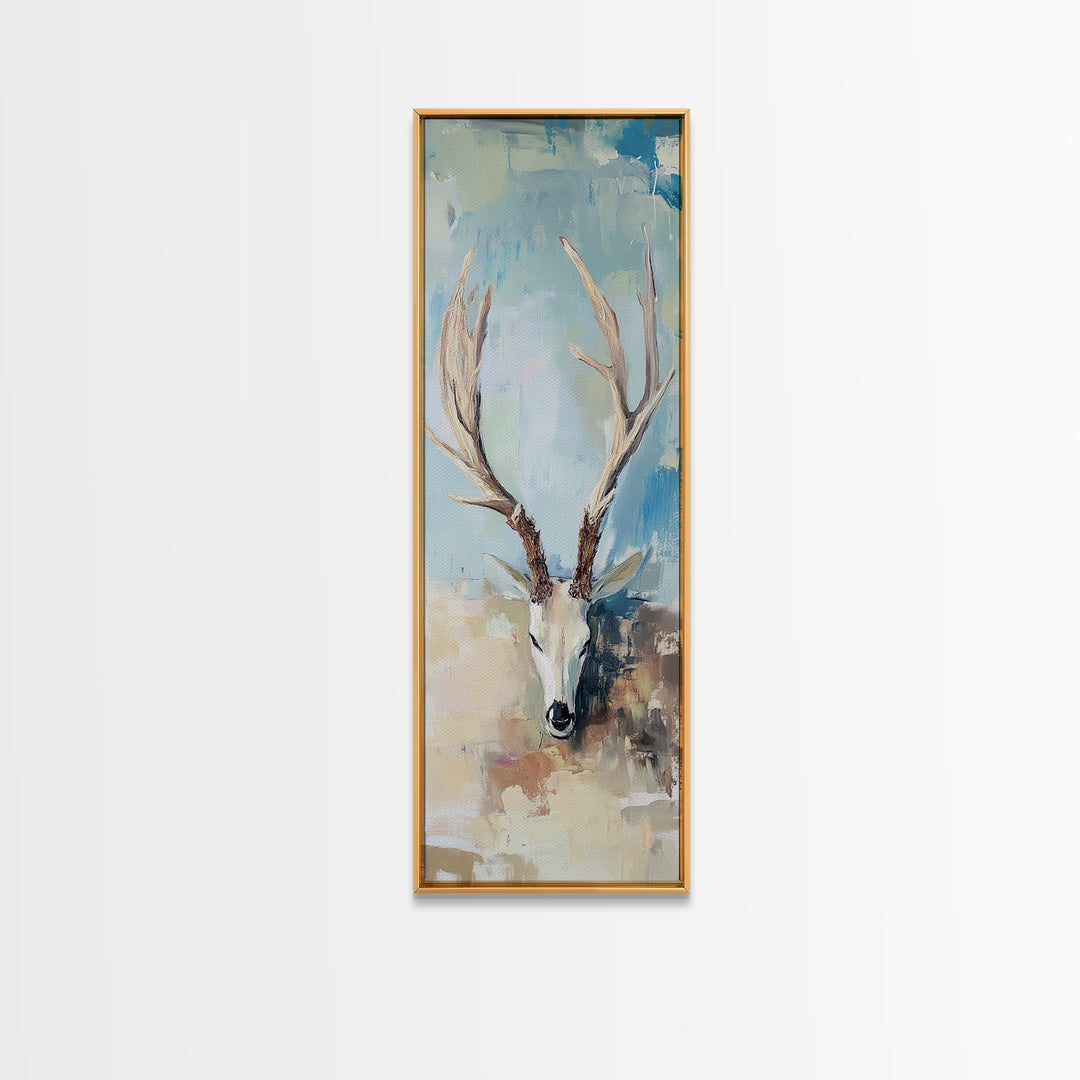 Deer Skull With Antlers Wall Art, Rustic Western Framed Canvas Print For Cabin Decor, Nature Wall Decor, Gift For Him, Man Cave Decor