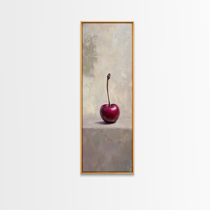 Single Red Cherry Minimal Still Life Wall Art, Modern Kitchen Decor, Fruit Art Print, Minimalist Framed Canvas Print Gift