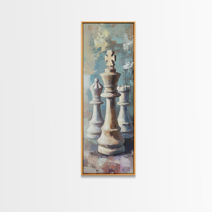 Abstract Chess King And Pawns Wall Art, Modern Game Room Decor, Masculine Office Framed Canvas Print Living Room Gift For Him