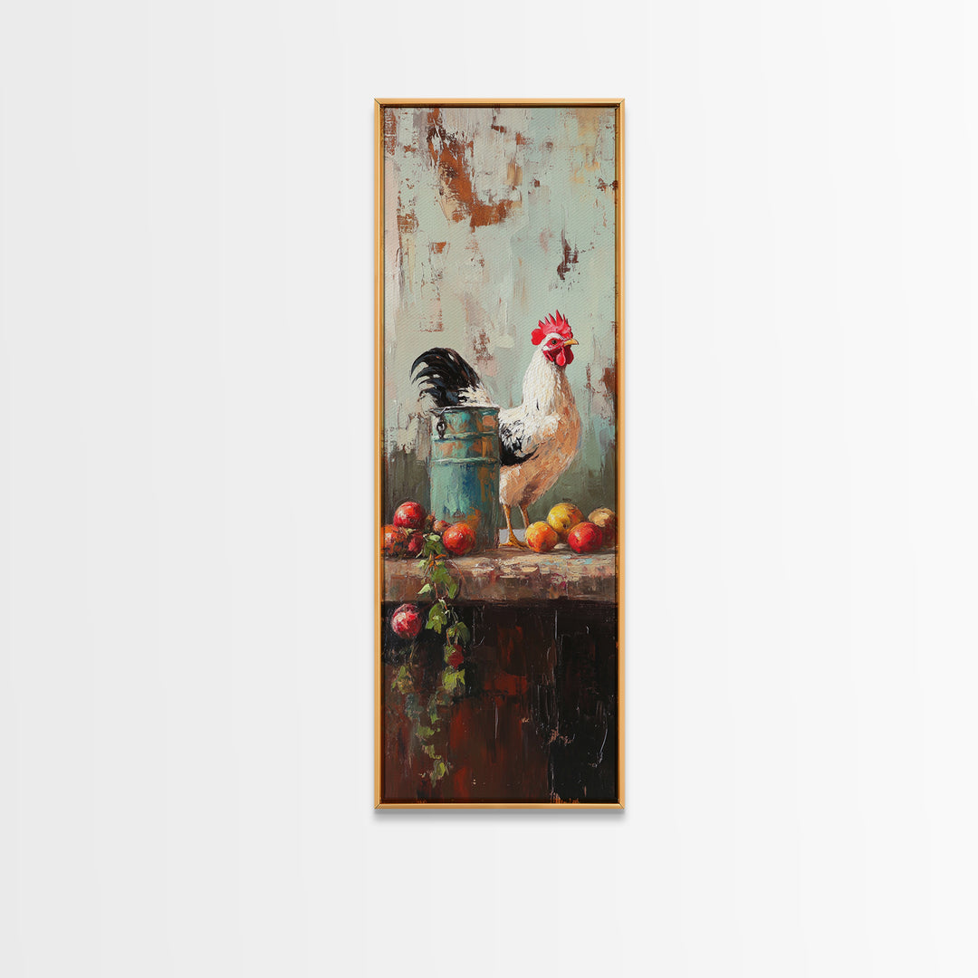 White Rooster And Tomato Still Life Wall Art, Rustic Farmhouse Kitchen Decor, Country Canvas Print Housewarming Gift, Home Decor