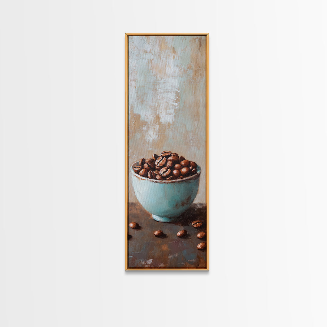 Coffee Beans In Blue Bowl Wall Art, Coffee Shop Kitchen Decor, Rustic Cafe Canvas Print, Gift For Coffee Lover Home Decor