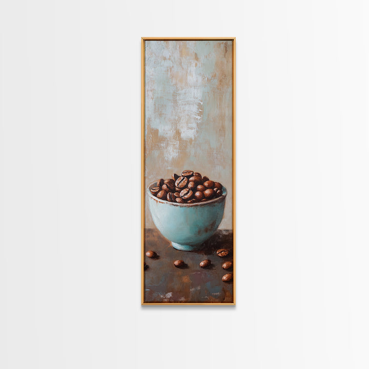 Coffee Beans In Blue Bowl Wall Art, Coffee Shop Kitchen Decor, Rustic Cafe Canvas Print, Gift For Coffee Lover Home Decor