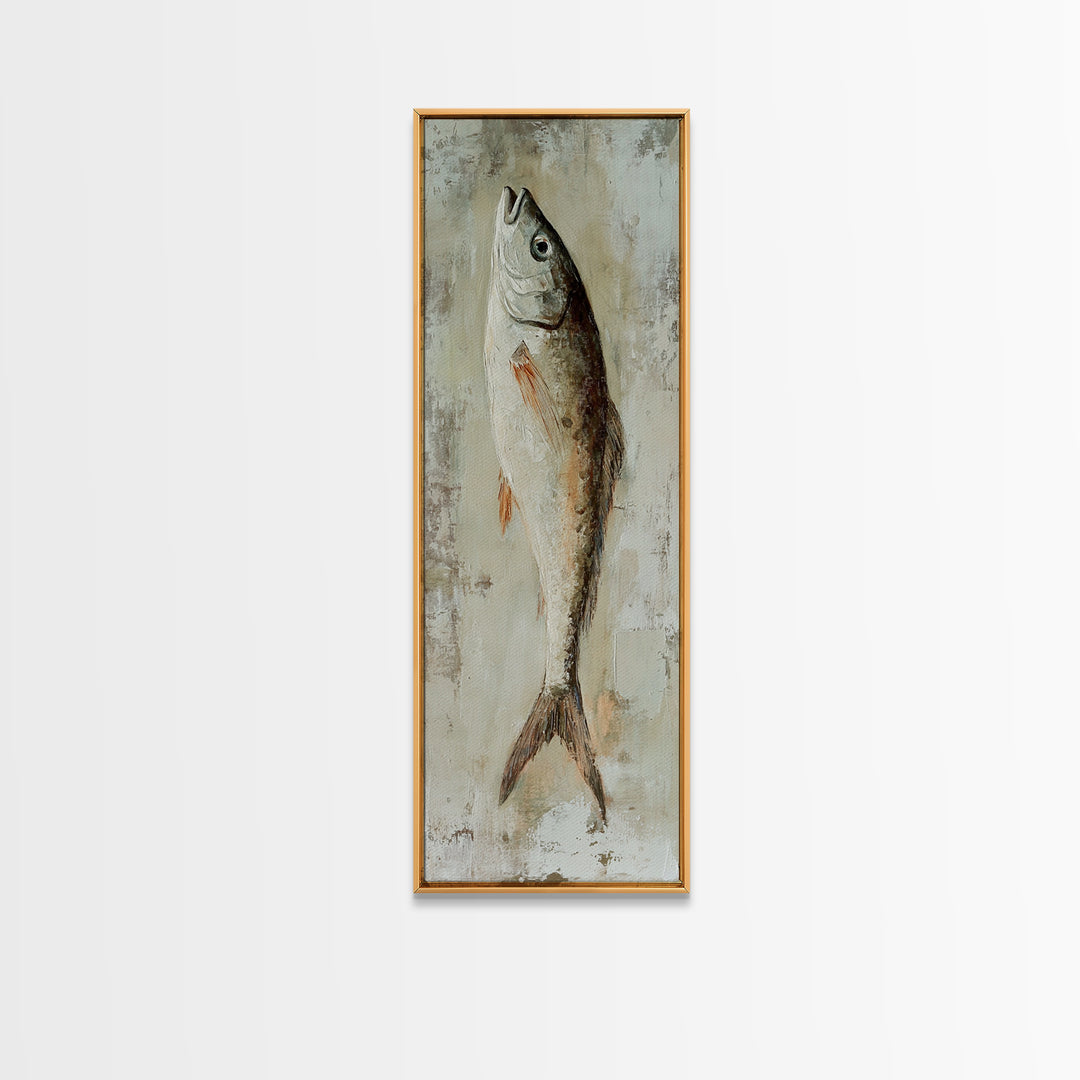 Silver Fish Still Life Wall Art, Nautical Kitchen Decor, Coastal Seafood Art Print, Rustic Ocean Canvas Print, Beach House Gift