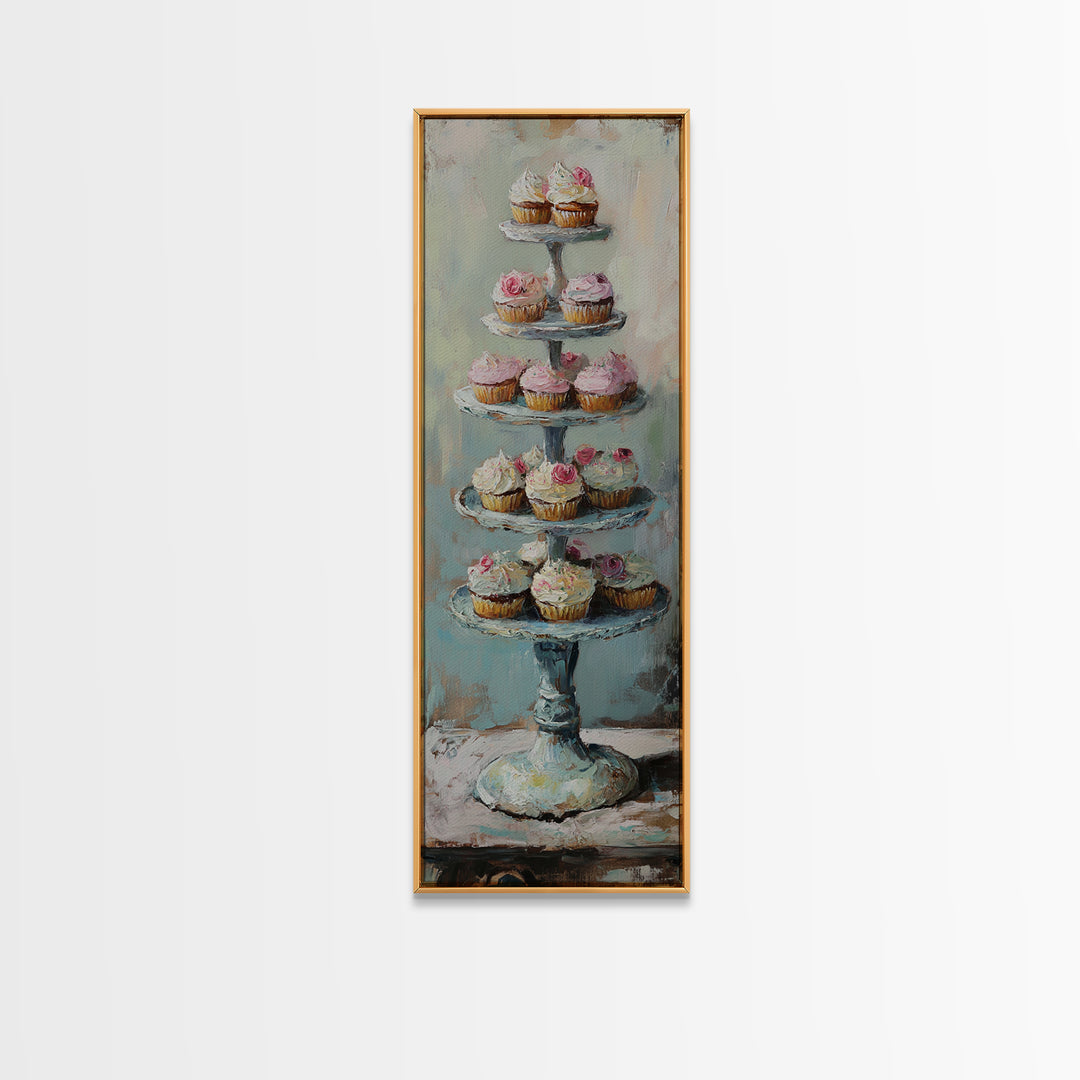 Tiered Cupcake Stand Still Life Canvas Print, Bakery Wall Art, Kitchen Decor, Patisserie Print, Gift For Baker, Cafe Decor