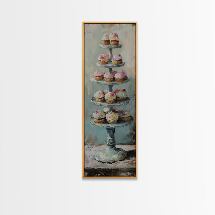 Tiered Cupcake Stand Still Life Canvas Print, Bakery Wall Art, Kitchen Decor, Patisserie Print, Gift For Baker, Cafe Decor