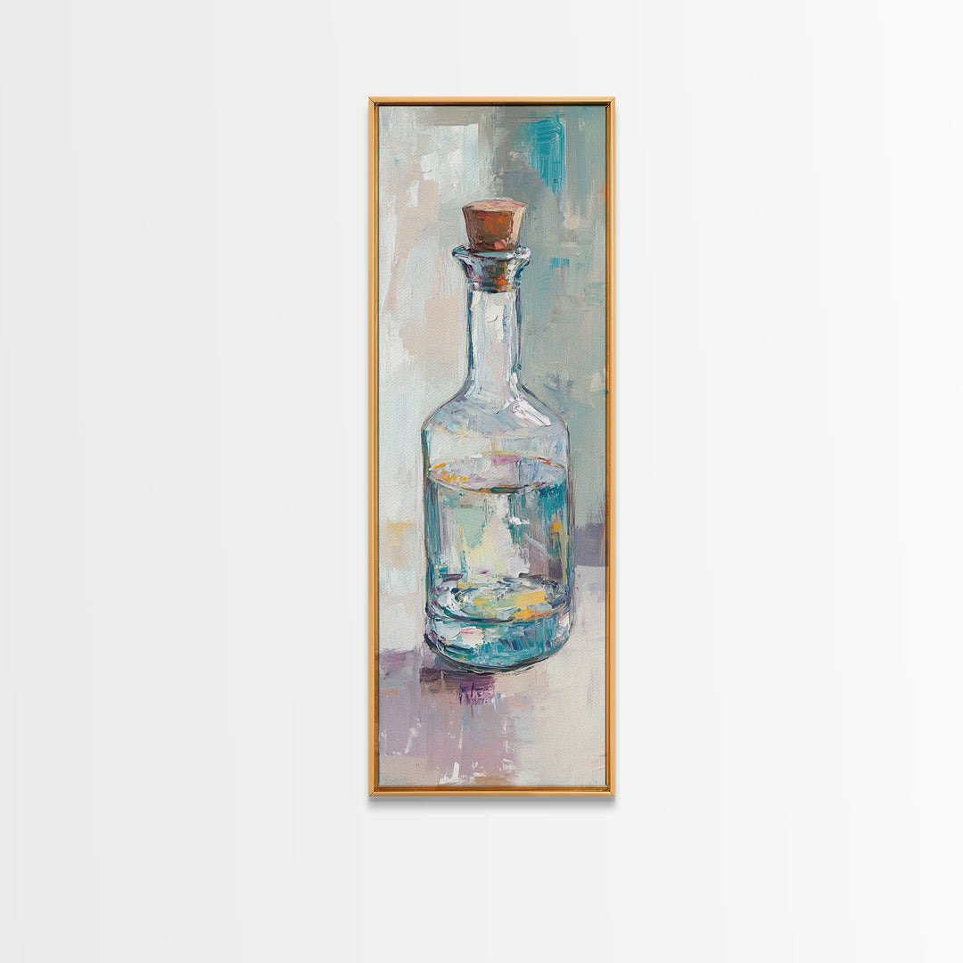 Clear Glass Bottle Still Life Framed Canvas Print, Minimalist Wall Art, Kitchen Decor, Neutral Home Decor, Fine Art Print