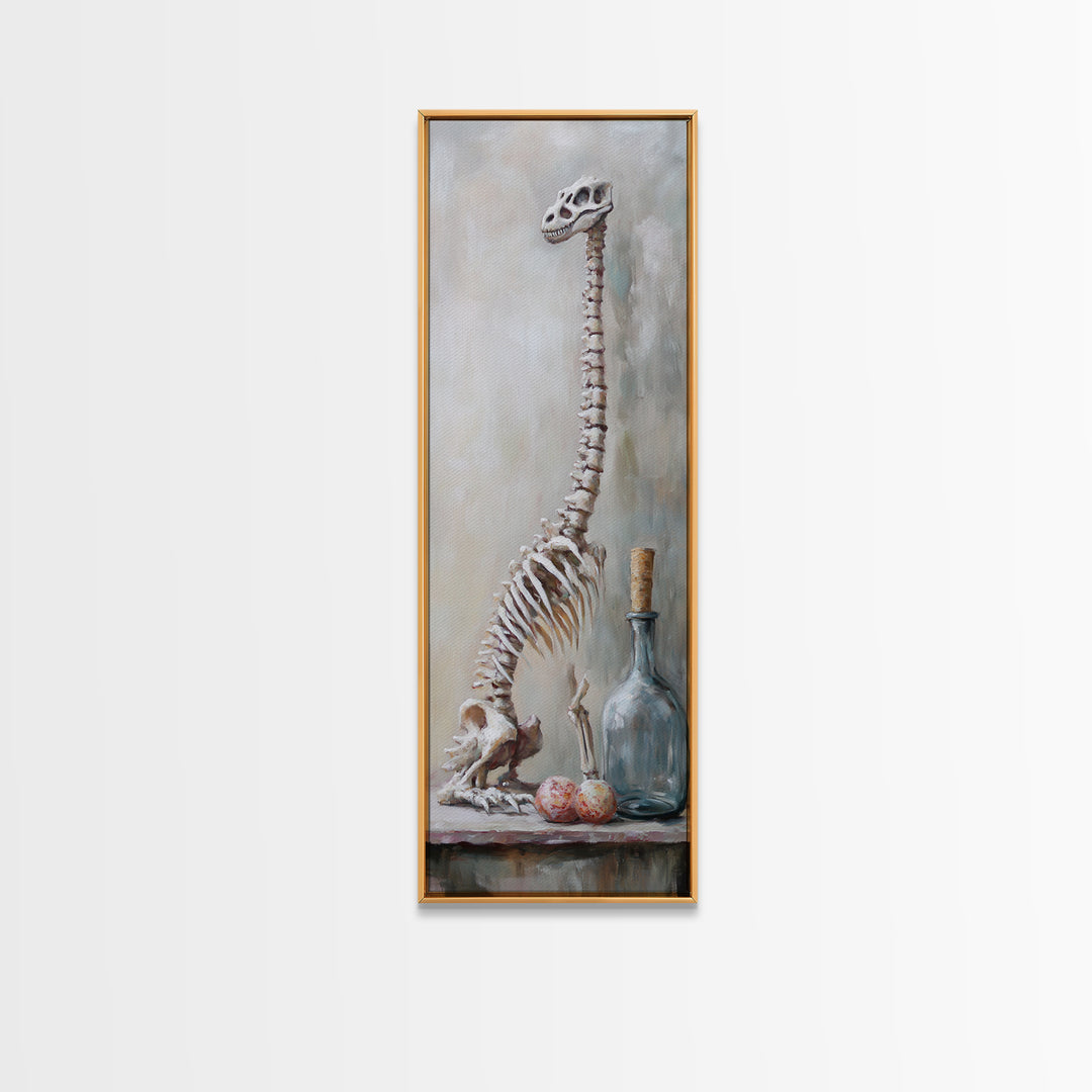 Dinosaur Skeleton Curiosity Still Life Canvas Print, Dark Academia Wall Art, Oddities Decor, Gothic Wall Decor, Museum Print