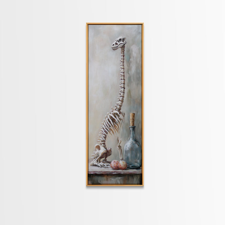 Dinosaur Skeleton Curiosity Still Life Canvas Print, Dark Academia Wall Art, Oddities Decor, Gothic Wall Decor, Museum Print